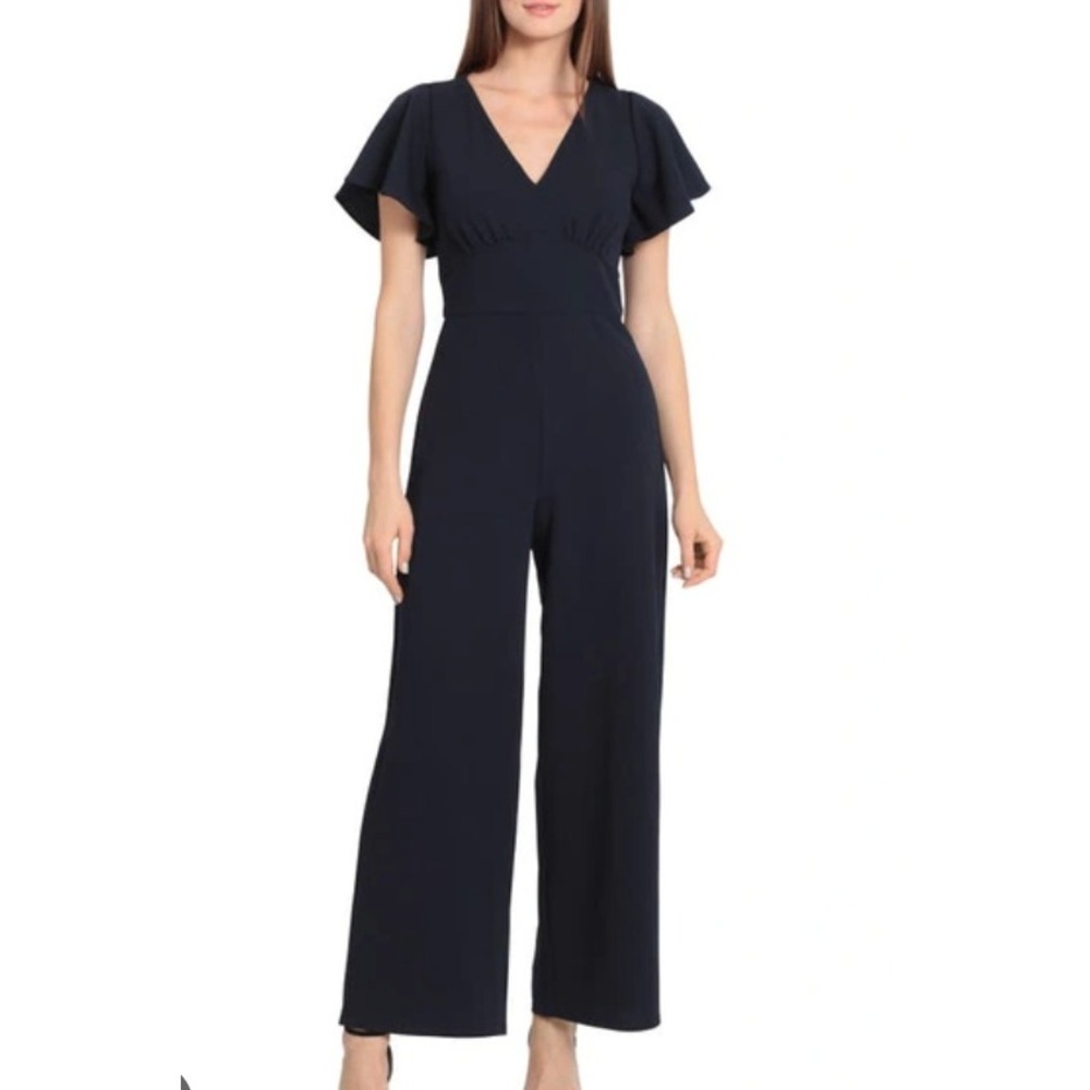 Maggy London Flutter Sleeve Wide Leg Jumpsuit in Twilight Navy Size 4
